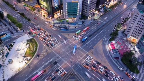 Time lapse traffic of Gangnam district at night, Seoul city.