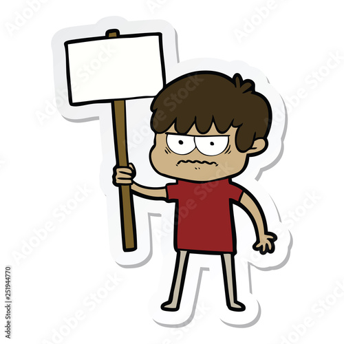 sticker of a annoyed cartoon boy