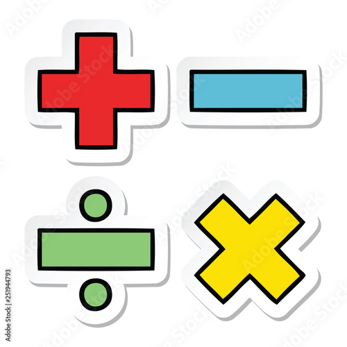 sticker of a cute cartoon math symbols