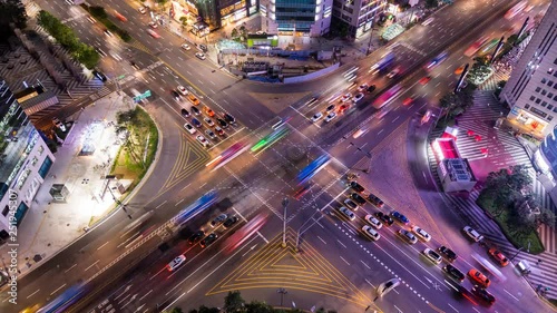 Time lapse traffic of Gangnam district at night, Seoul city.