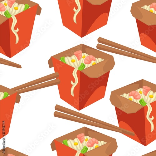 asian food wok vector seamless pattern on white