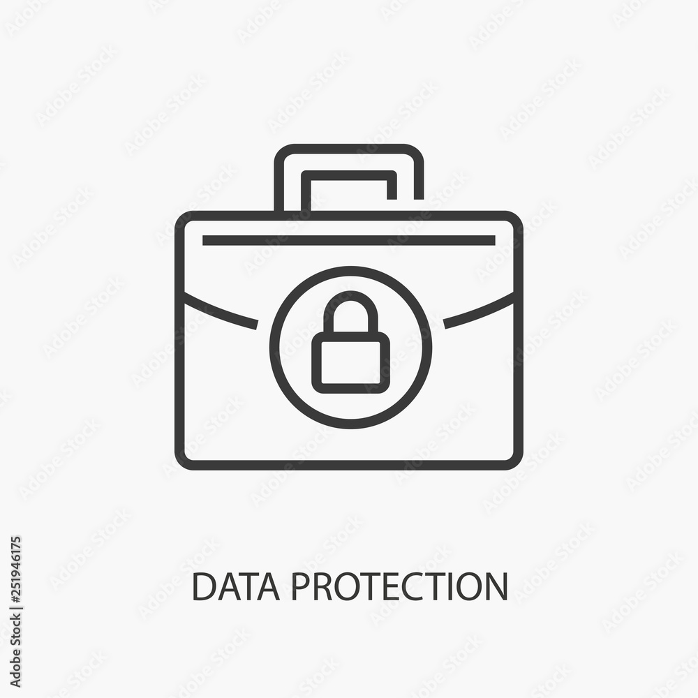 Data security flat line icon on white background. Data security flat line icon on white background.