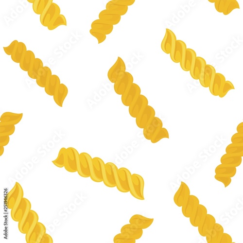 Fusilli or fusillini pasta vector seamless pattern on white