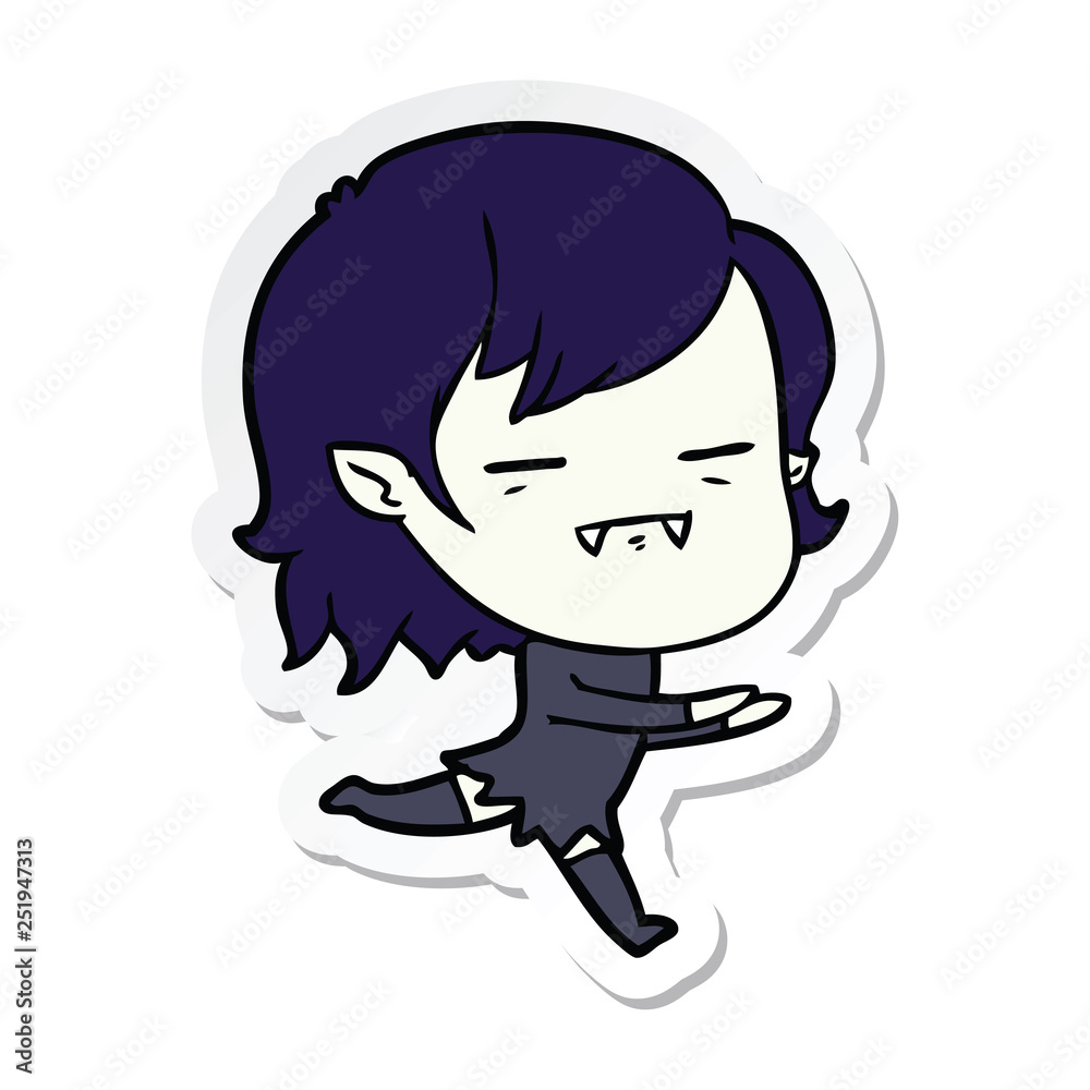 sticker of a cartoon undead vampire girl running sticker of a cartoon undead vampire girl running