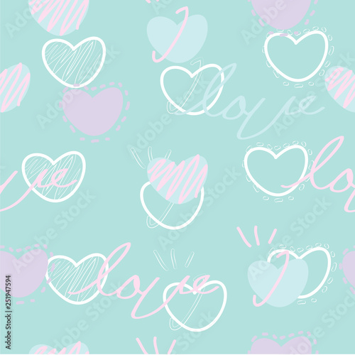 hand drawn Seamless pattern with hearts doodle vector