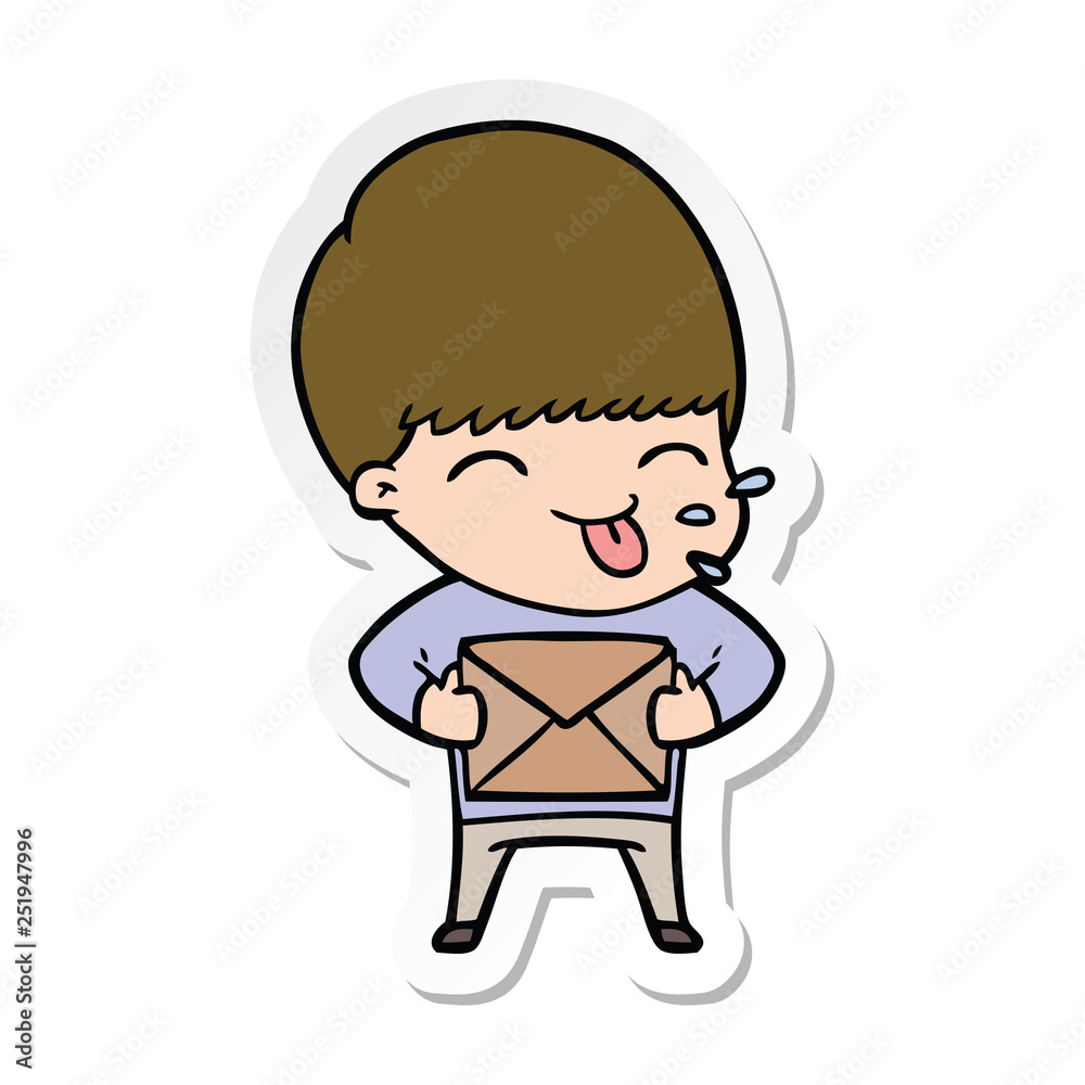 sticker of a happy cartoon boy