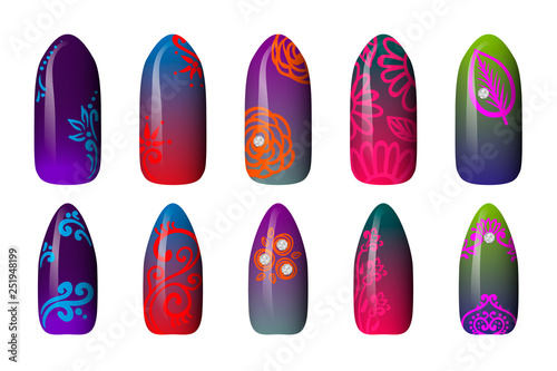 set of colored painted neon nail stickers. manicure art. nail polish. isolated on a white background