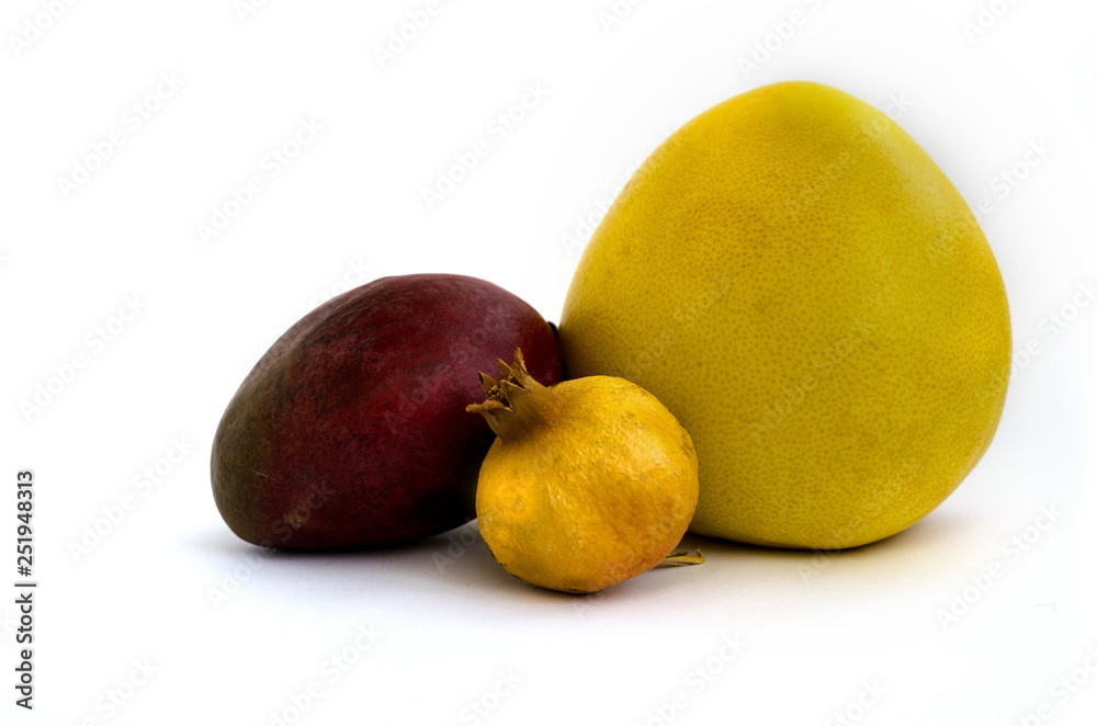 mango, pomegranate and pomelo isolated on white background