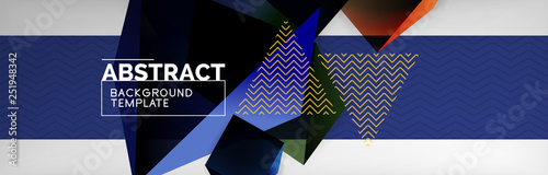 Triangular 3d geometric shapes composition, abstract background