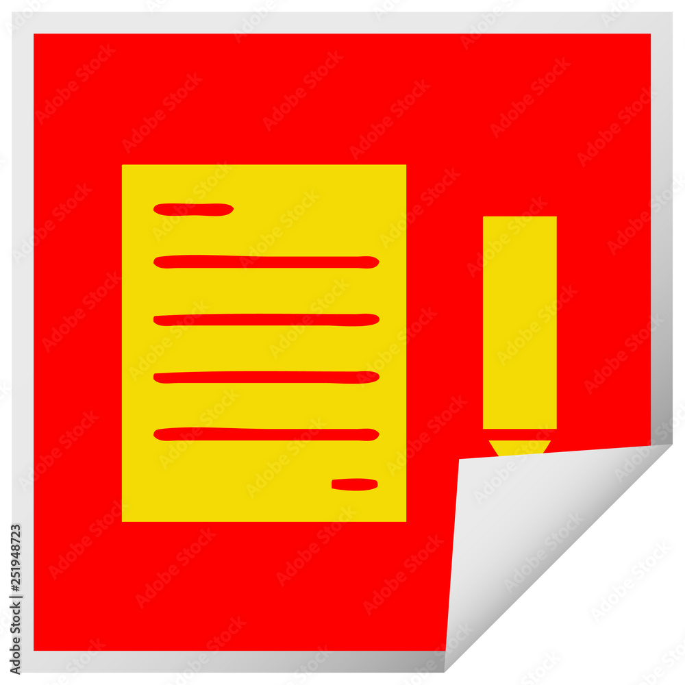 square peeling sticker cartoon pencil and paper square peeling sticker cartoon pencil and paper