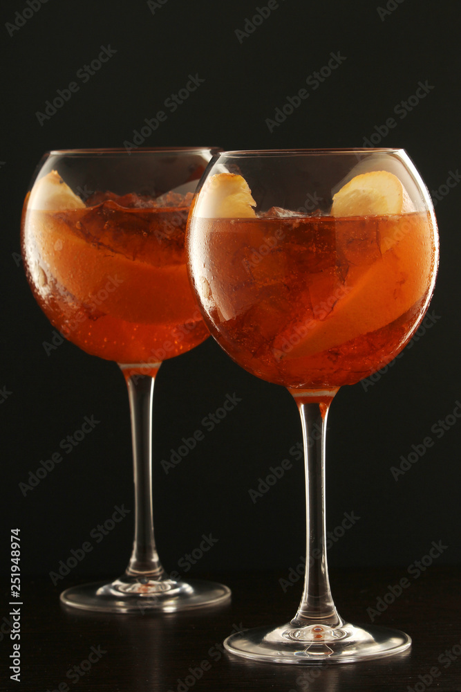 Glasses with aperol spritz cocktail Glasses with aperol spritz cocktail