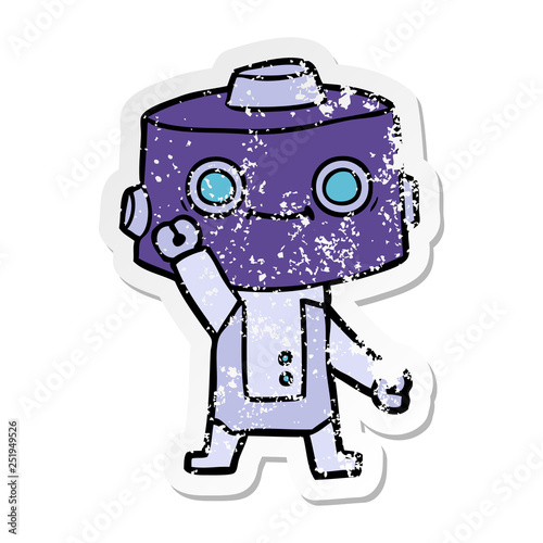 distressed sticker of a cartoon robot