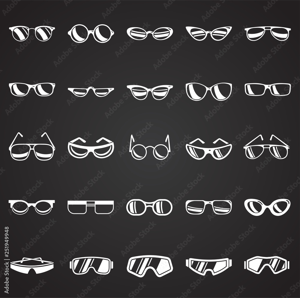 Eyeglasses icons set on black background for graphic and web design, Modern simple vector sign. Internet concept. Trendy symbol for website design web button or mobile app Eyeglasses icons set on black background for graphic and web design, Modern simple vector sign. Internet concept. Trendy symbol for website design web button or mobile app