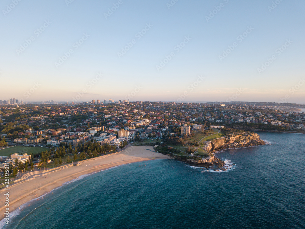 Aerial view of Coogee Beach, Sydney with clear sky.