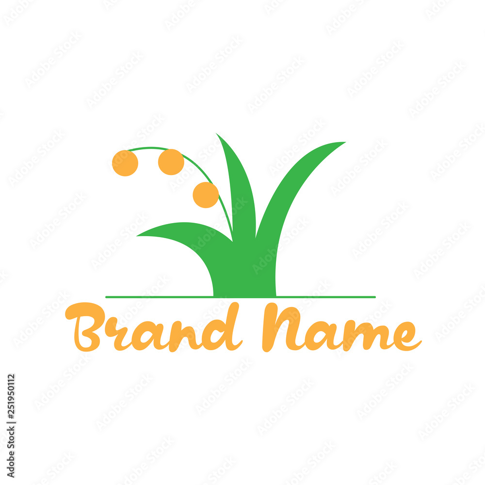Fototapeta premium Vector logo with the image of summer fairy grass. Applicable for fairy tales, medicines, cosmetics and beauty. Colors green, orange.