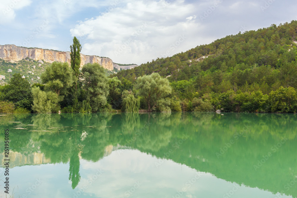 Beautiful mountain green lake in the south of Crimea