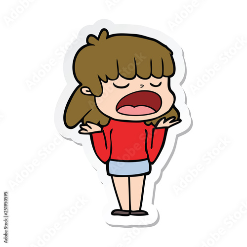 sticker of a cartoon woman talking loudly