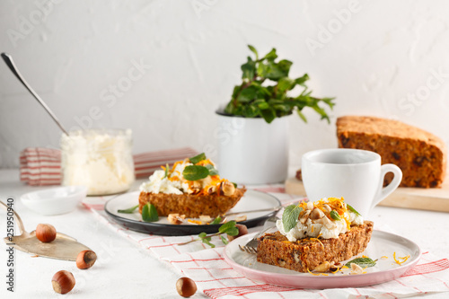 carrot fruit cake with nuts and cream