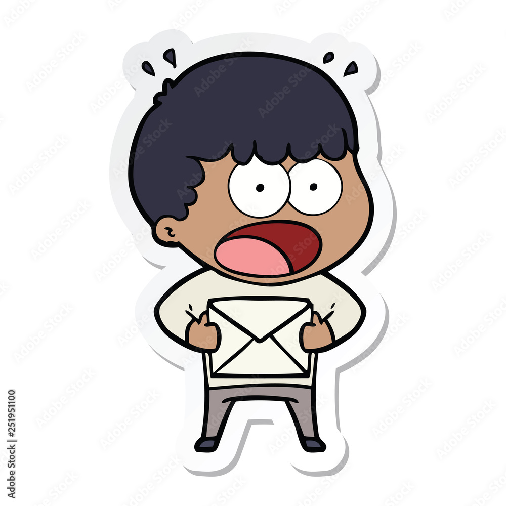 sticker of a cartoon shocked man holding envelope