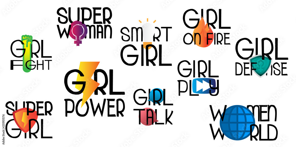 Set of Feminism slogans and inspirational quotes for women. vector illustration image