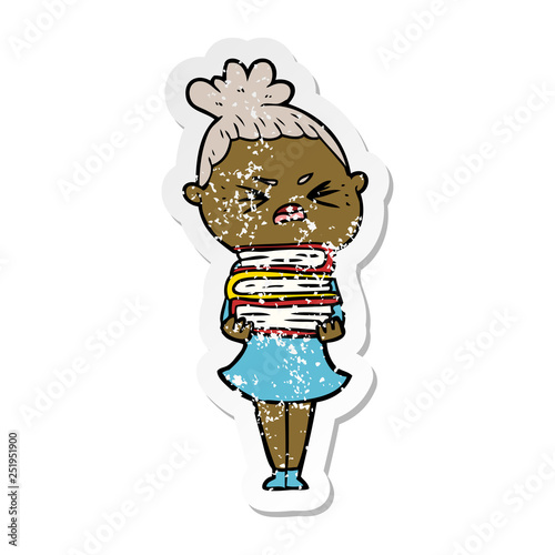 distressed sticker of a cartoon angry woman
