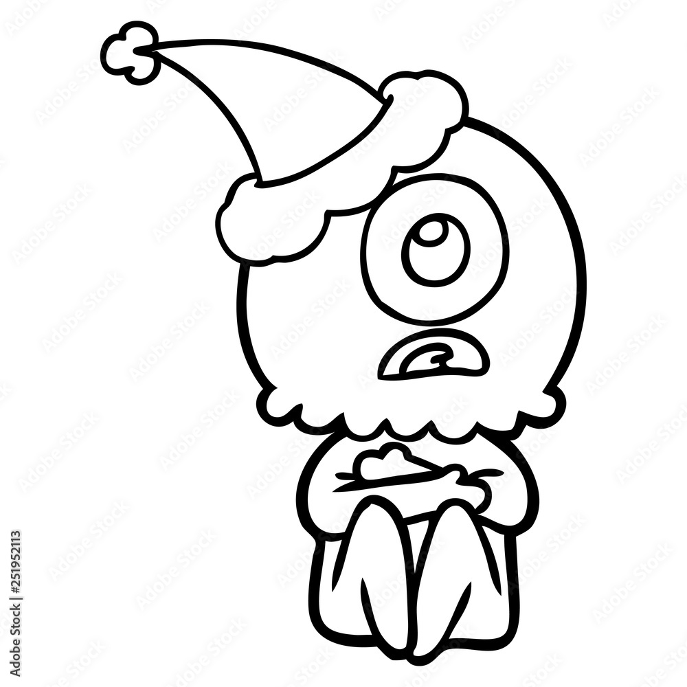 line drawing of a cyclops alien spaceman wearing santa hat line drawing of a cyclops alien spaceman wearing santa hat