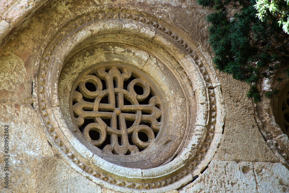 Round window (rosette) of Tarragona cathedral, Catalonia, Spain