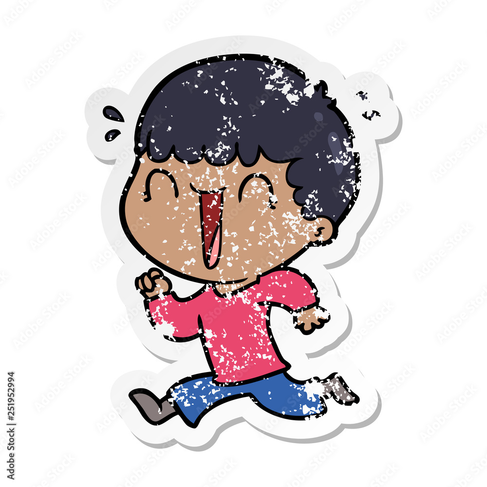 distressed sticker of a laughing cartoon man distressed sticker of a laughing cartoon man