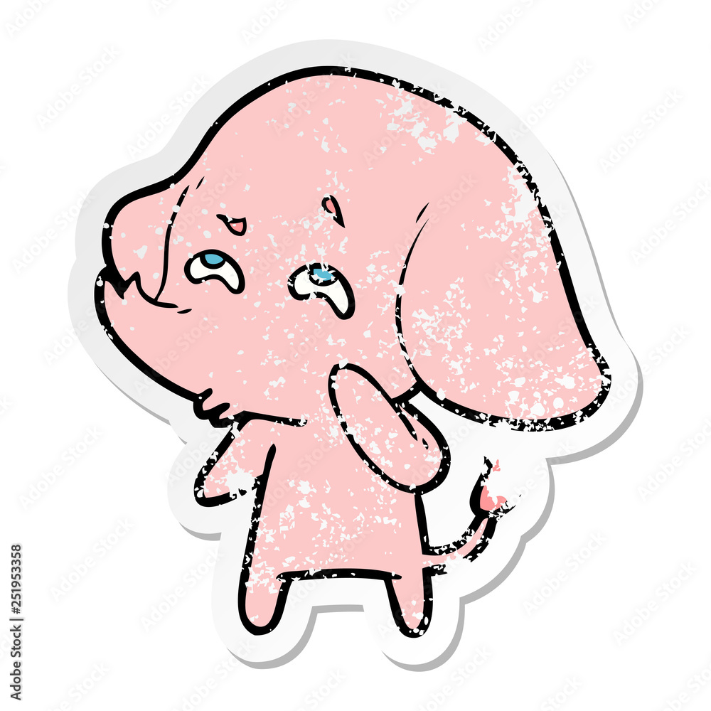 distressed sticker of a cartoon elephant remembering distressed sticker of a cartoon elephant remembering