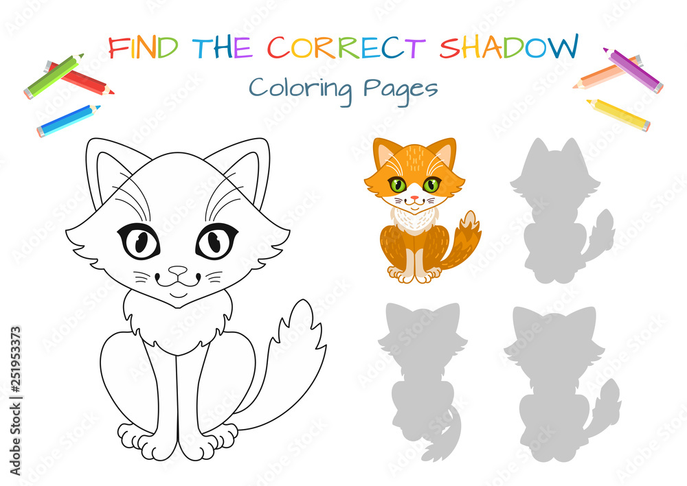 Funny little cat. Coloring book. Educational game for children. Cartoon vector illustration