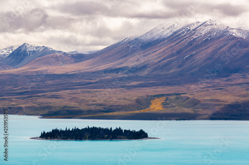 Motuariki Island in Lake Tekapo, New Zealand photo