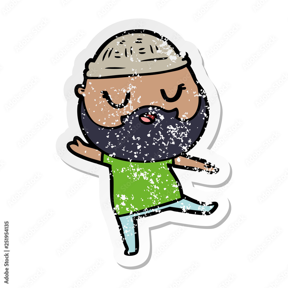 Naklejka premium distressed sticker of a cute cartoon man with beard