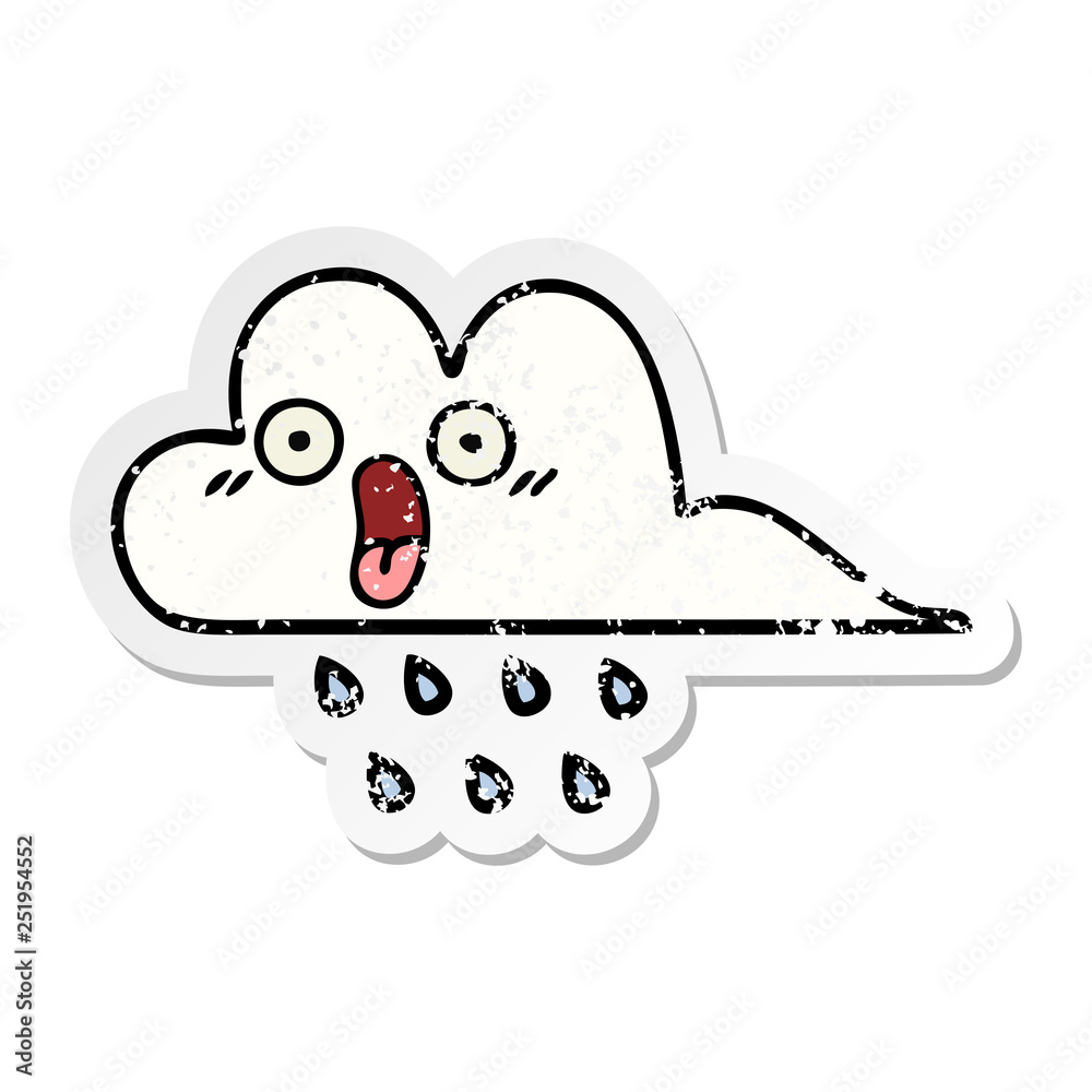 distressed sticker of a cute cartoon rain cloud distressed sticker of a cute cartoon rain cloud