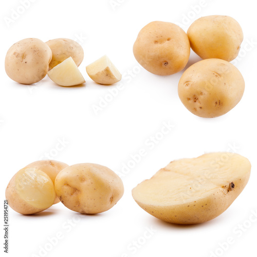 Stacks of potato isolated on white background