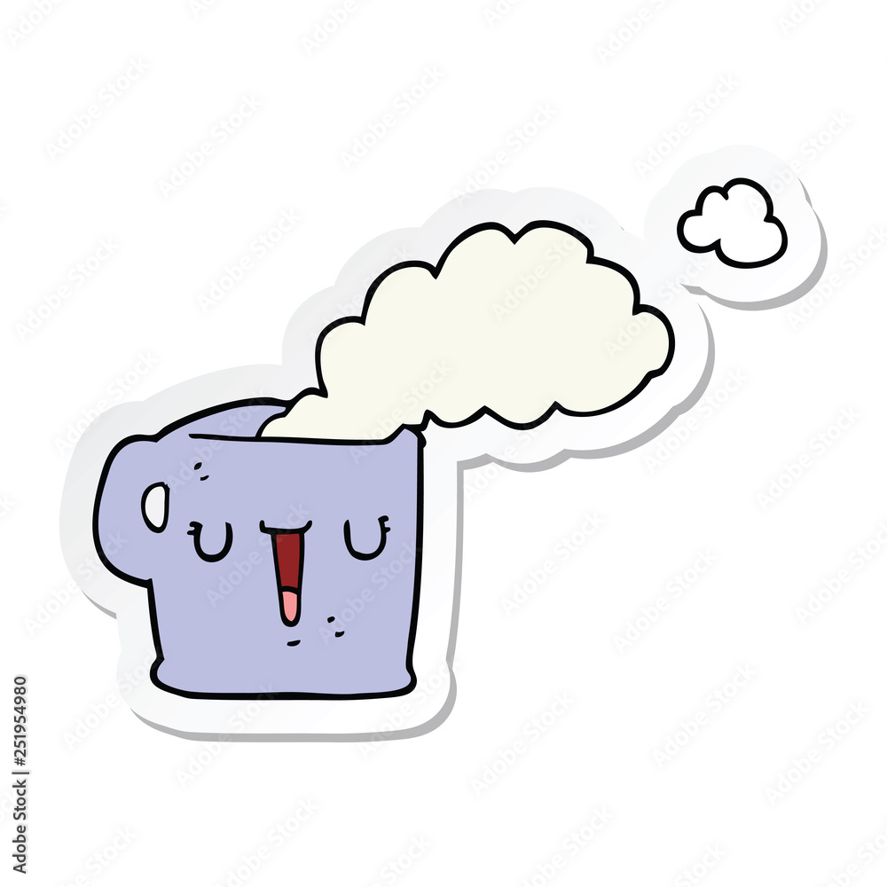 sticker of a cartoon hot cup of coffee sticker of a cartoon hot cup of coffee