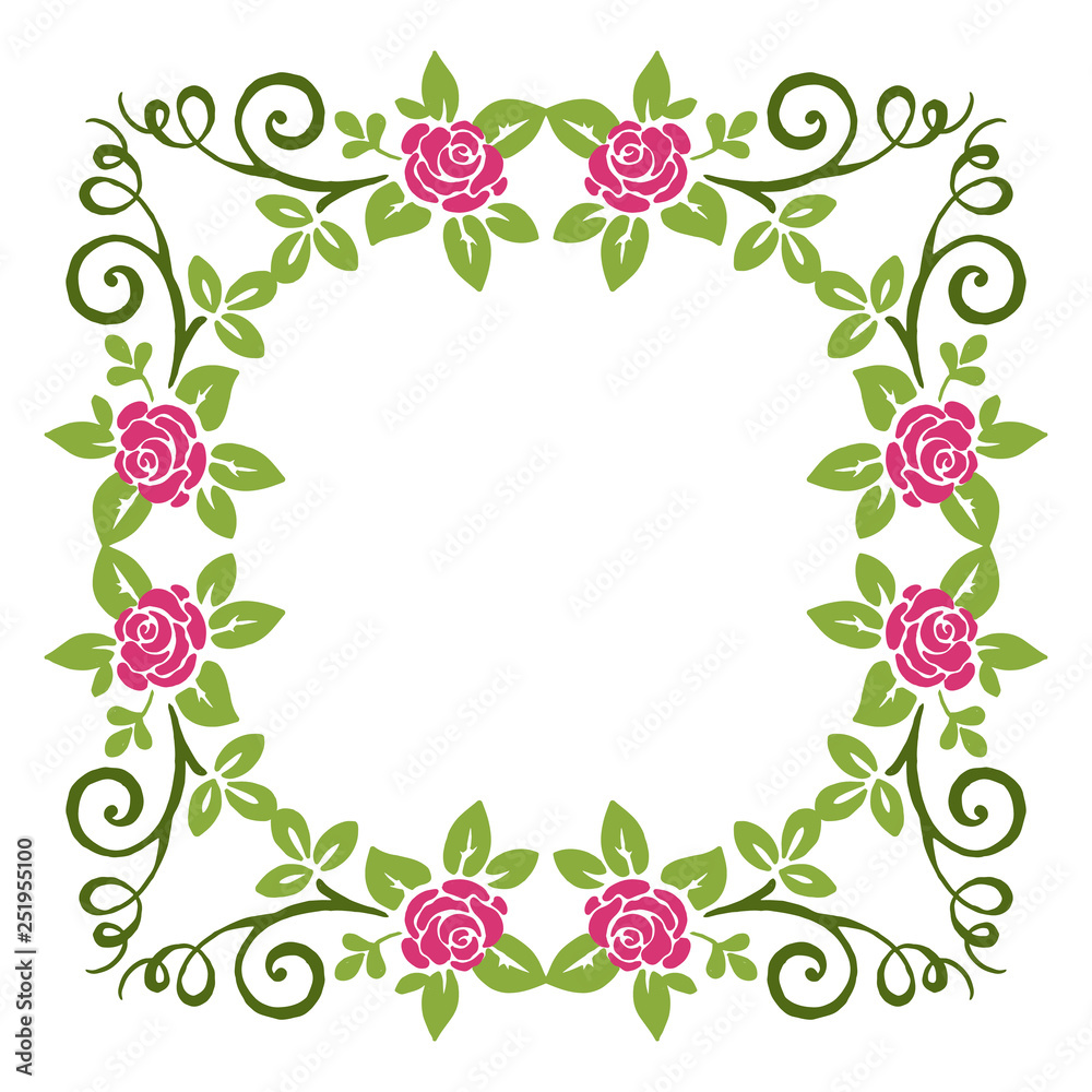Vector illustration pink flower frame style for greeting card hand drawn