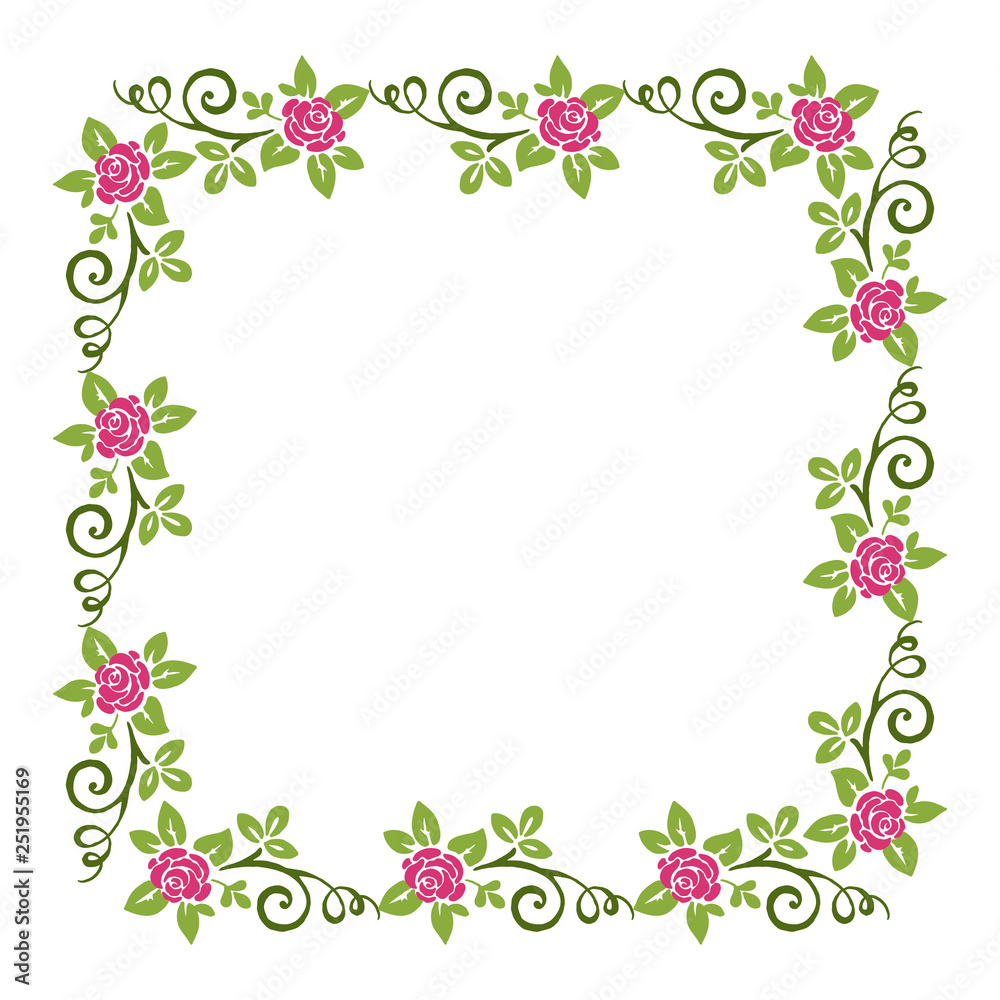 Vector illustration pink flower frame style for greeting card hand drawn