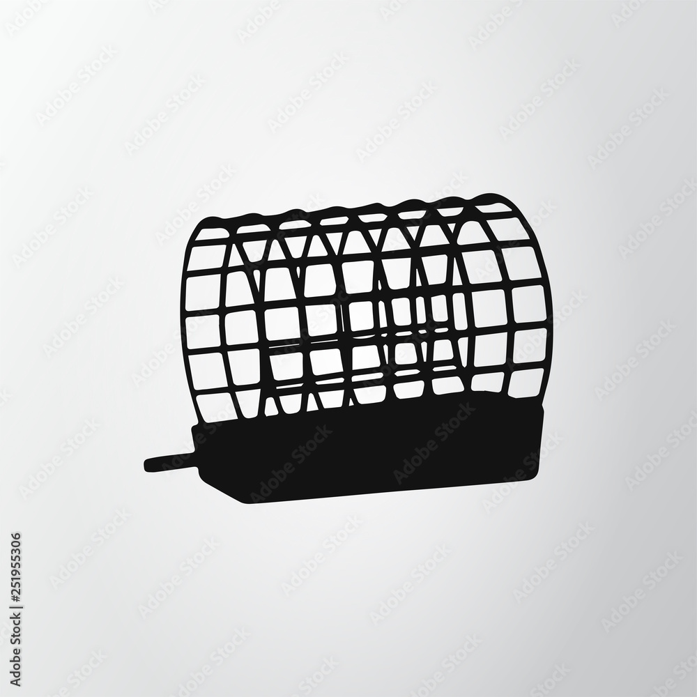 Black feeder net isolated on gray background. Fishing icon. Wire cage. Vector illustraion, EPS10.