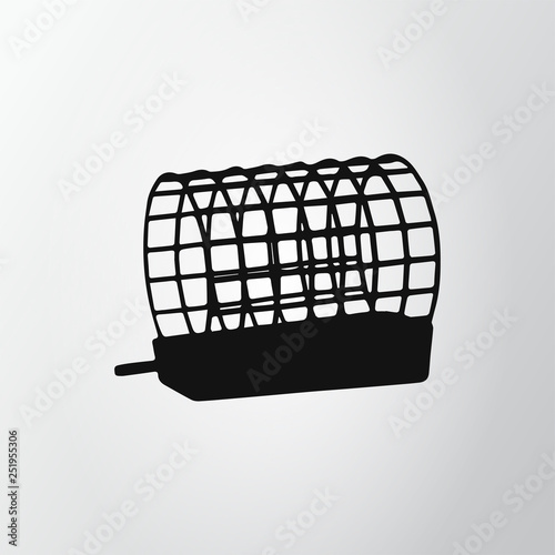 Black feeder net isolated on gray background. Fishing icon. Wire cage. Vector illustraion, EPS10.
