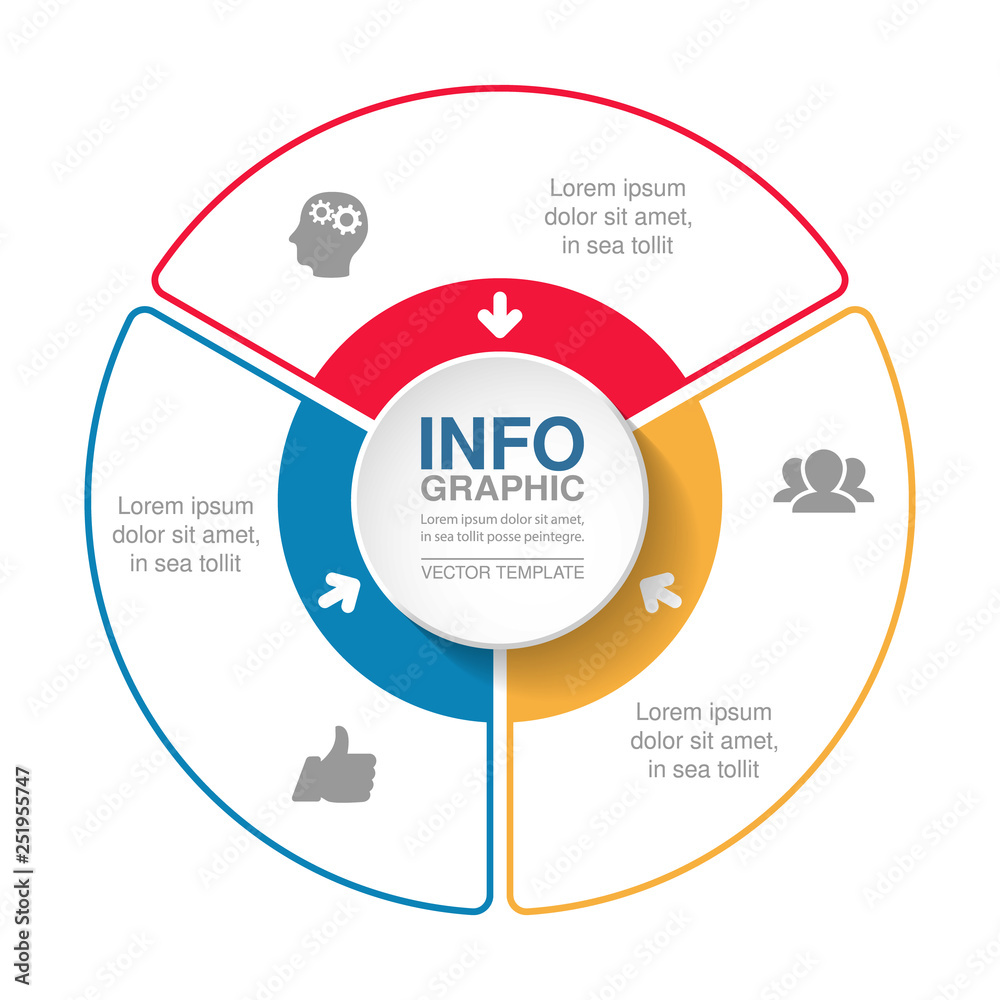 Vector infographic template for circular diagram, graph, presentation, chart, business concept with 3 options. Vector infographic template for circular diagram, graph, presentation, chart, business concept with 3 options.