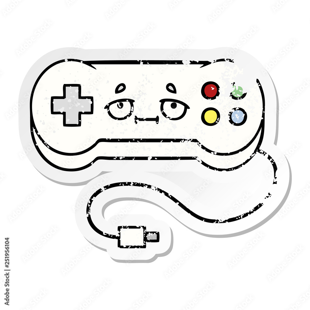distressed sticker of a cute cartoon game controller distressed sticker of a cute cartoon game controller