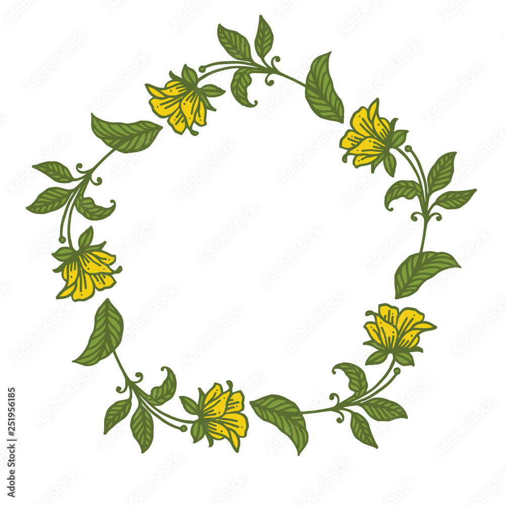 Fototapeta premium Vector illustration colorful green leaf flower frame hand drawn