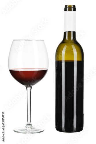 glass and bottle of wine isolated on a white background