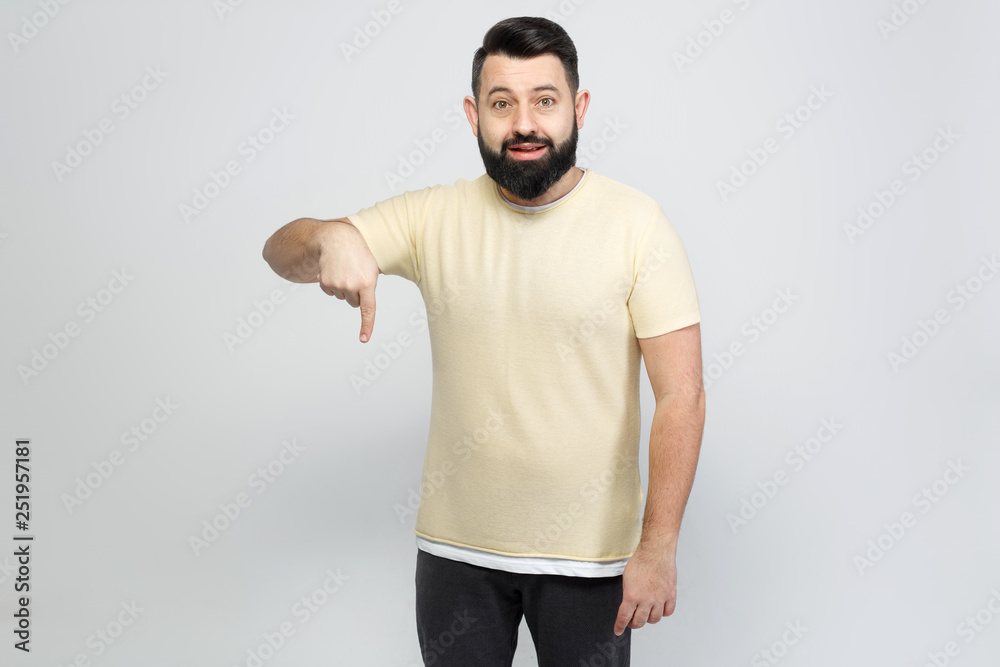 The pretty bearded man shows emotionally The pretty bearded man shows emotionally
