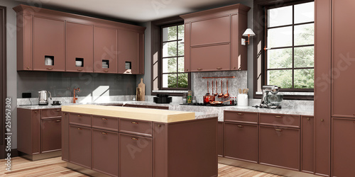 Modern kitchen interior. 3d rendering.