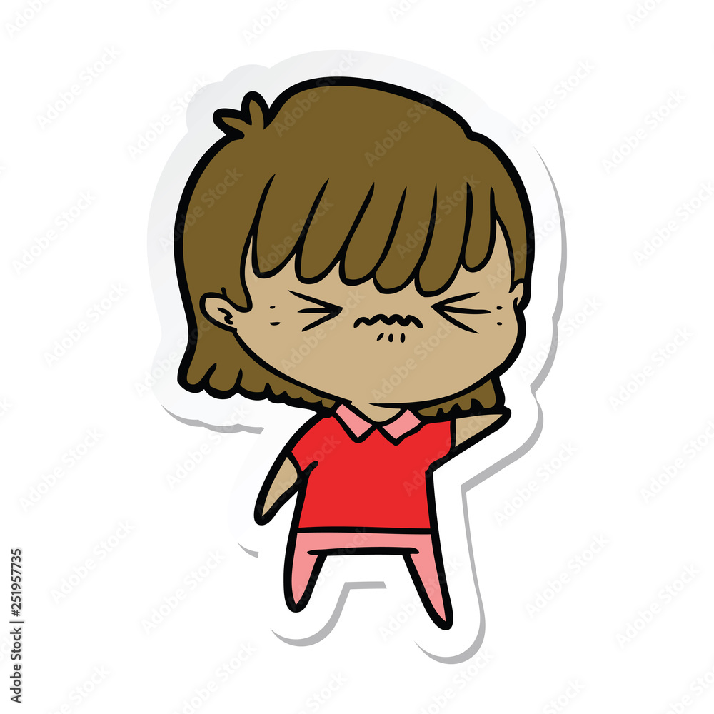 sticker of a annoyed cartoon girl sticker of a annoyed cartoon girl