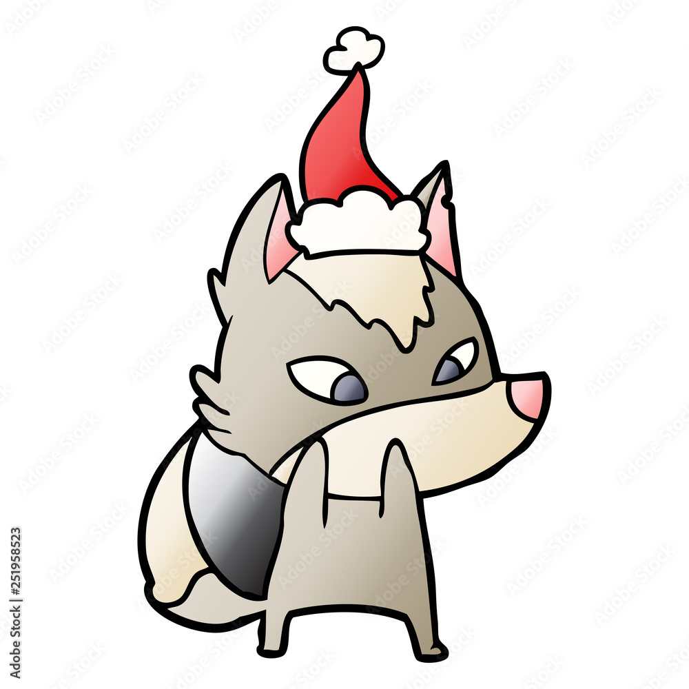 shy gradient cartoon of a wolf wearing santa hat shy gradient cartoon of a wolf wearing santa hat