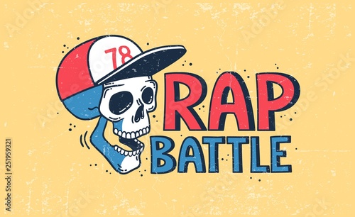 Rap battle logo with a skull in a baseball cap