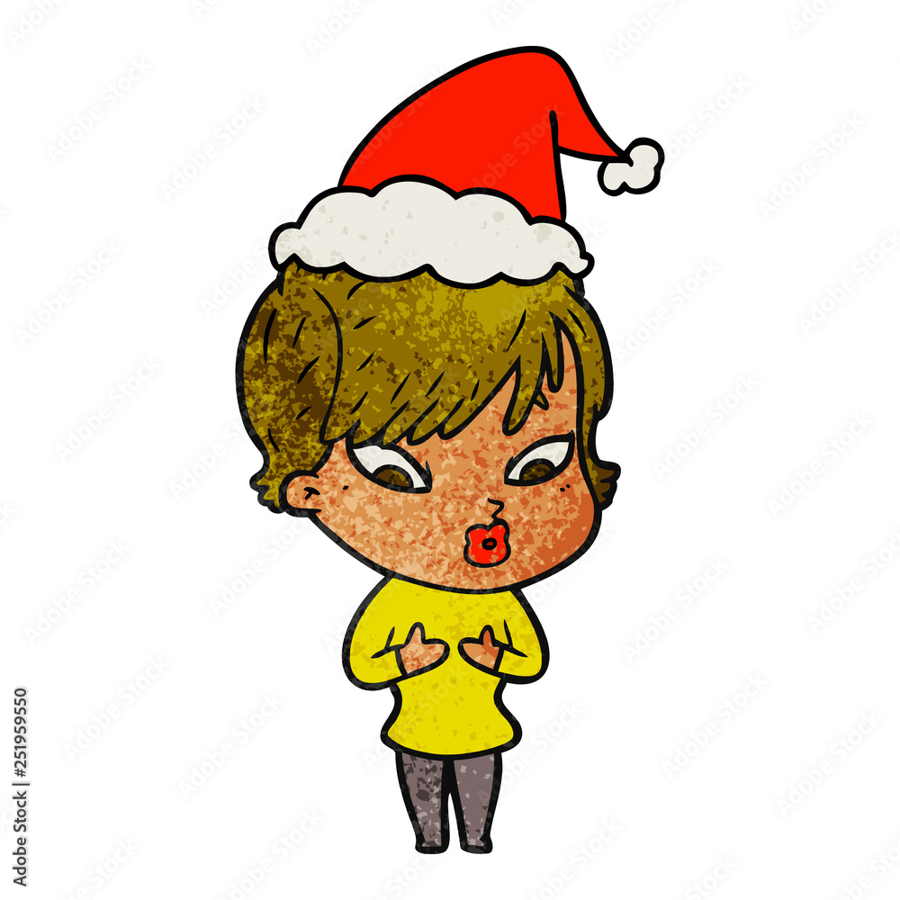 textured cartoon of a woman wearing santa hat textured cartoon of a woman wearing santa hat