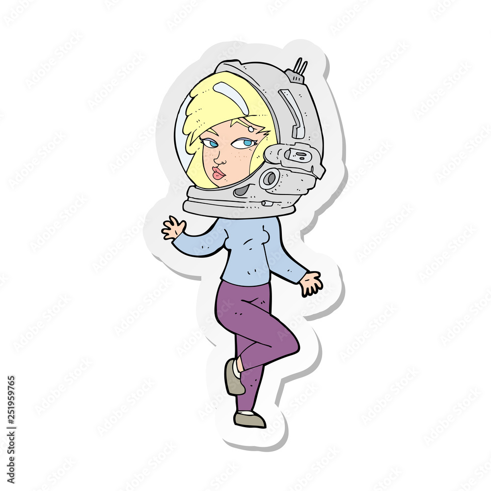 sticker of a cartoon woman wearing space helmet